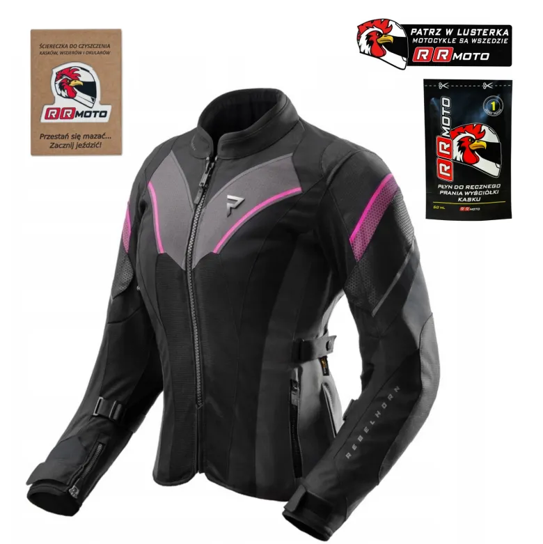 Kurtka tekstylna damska REBELHORN HIFLOW V LADY BLACK/GREY/FLUO PINK czarny szary różowy