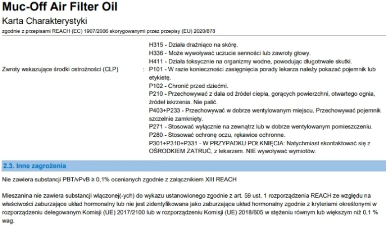 Olej do filtrów powietrza MUC-OFF 1L