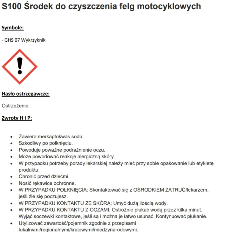 PREPARAT DO CZYSZCZENIA FELG S100 RIM CLEANER 500ML