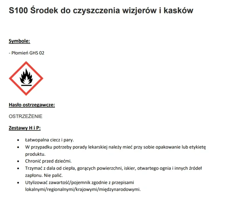 PREPARAT DO CZYSZCZENIA WIZJERA I SKORUPY KASKU S100 VISOR AND HELMET CLEANER-100ML