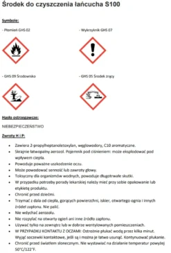 ŚRODEK DO CZYSZCZENIA ŁAŃCUCHA W PŁYNIE S100 KETTEN REINIGER 500ML