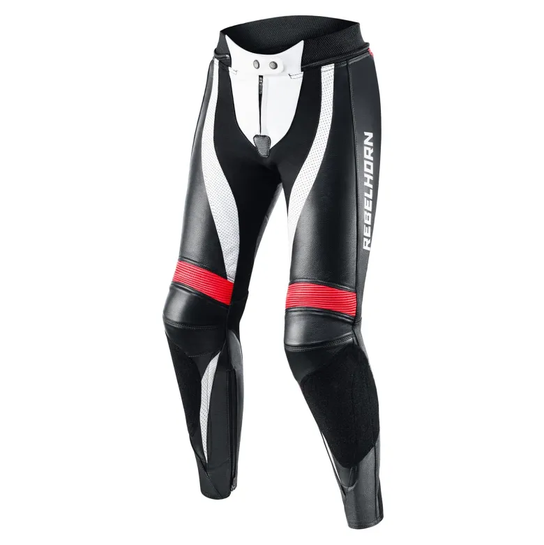 Spodnie skórzane damskie REBELHORN REBEL LADY BLACK/WHITE/FLO RED czarny biały czerwony fluo