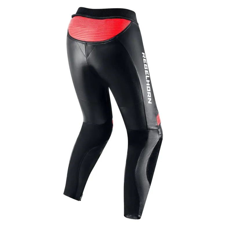 Spodnie skórzane damskie REBELHORN REBEL LADY BLACK/FLO RED/WHITE czarny biały czerwony fluo