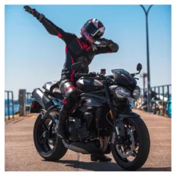 Spodnie skórzane damskie REBELHORN REBEL LADY BLACK/PINK czarny różowy