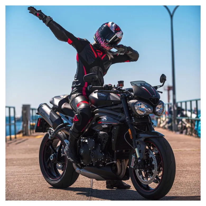 Spodnie skórzane damskie REBELHORN REBEL LADY BLACK/PINK czarny różowy