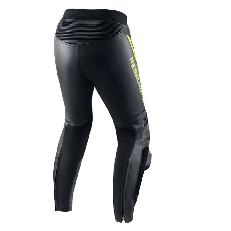 Spodnie skórzane REBELHORN FIGHTER BLACK/FLO YELLOW czarny żółty fluo