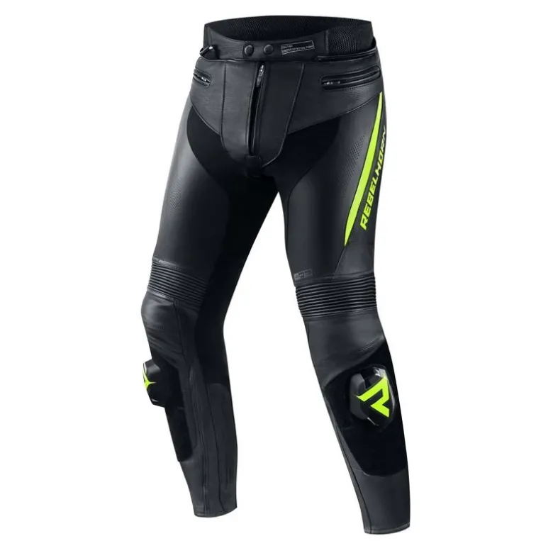 Spodnie skórzane REBELHORN FIGHTER BLACK/FLO YELLOW czarny żółty fluo