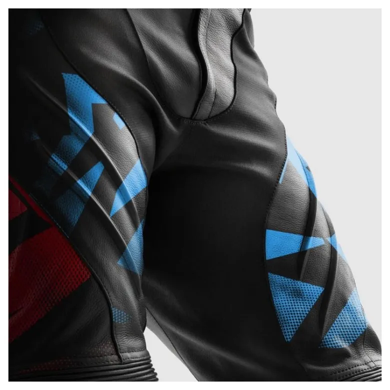 Spodnie skórzane REBELHORN INFERNO BLACK/BLUE/WHITE/RED czarny niebieski biały czerwony
