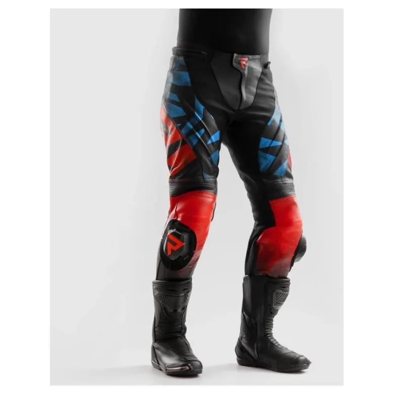 Spodnie skórzane REBELHORN INFERNO BLACK/BLUE/WHITE/RED czarny niebieski biały czerwony