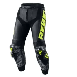 Spodnie skórzane REBELHORN REBEL BLACK/FLO YELLOW czarny żółty fluo szary