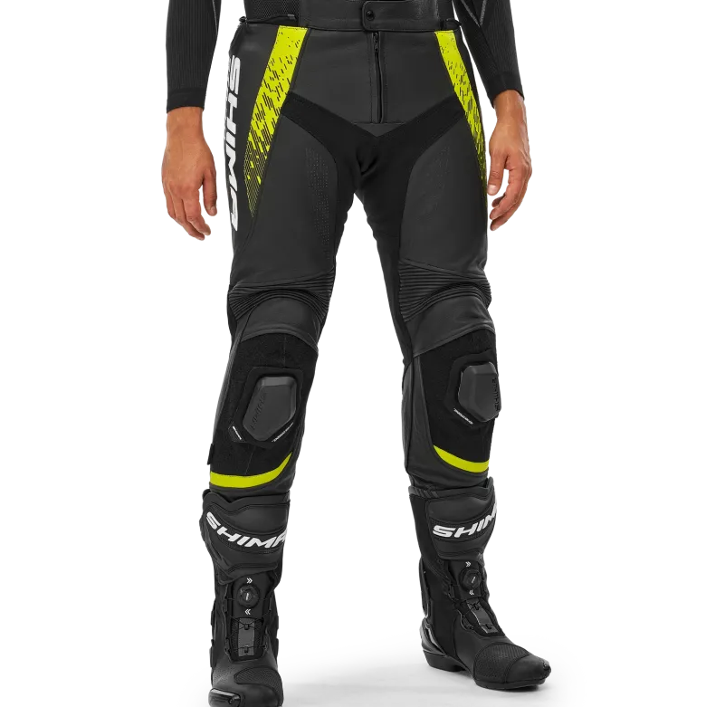 Spodnie skórzane SHIMA STR 2.0 BLACK/FLUO czarny żółty fluo